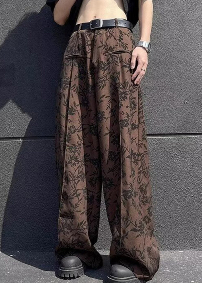 Coffee Print High Waist Cotton Wide Leg Pants Summer