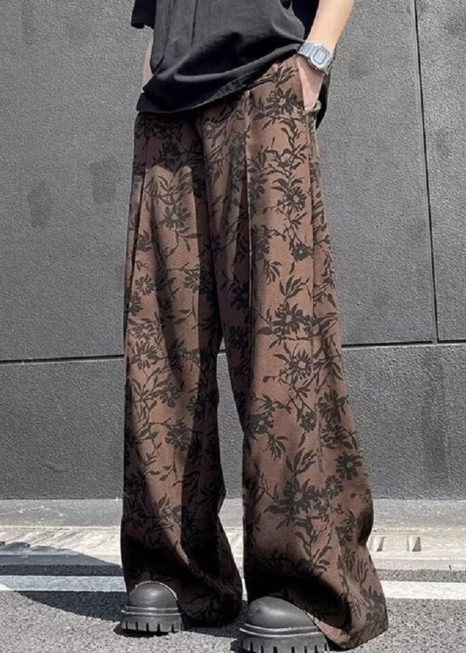 Coffee Print High Waist Cotton Wide Leg Pants Summer