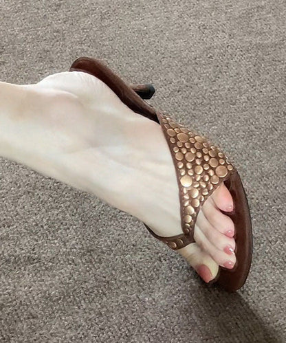 Coffee Suede Riveted High Heel Flip Flops