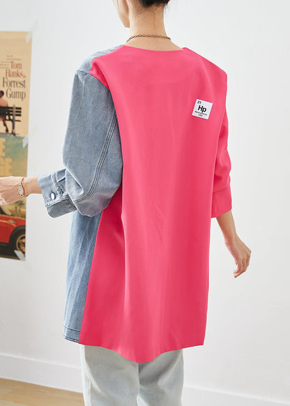 Colorblock Asymmetrical Patchwork Double Breast Cotton Coats Fall