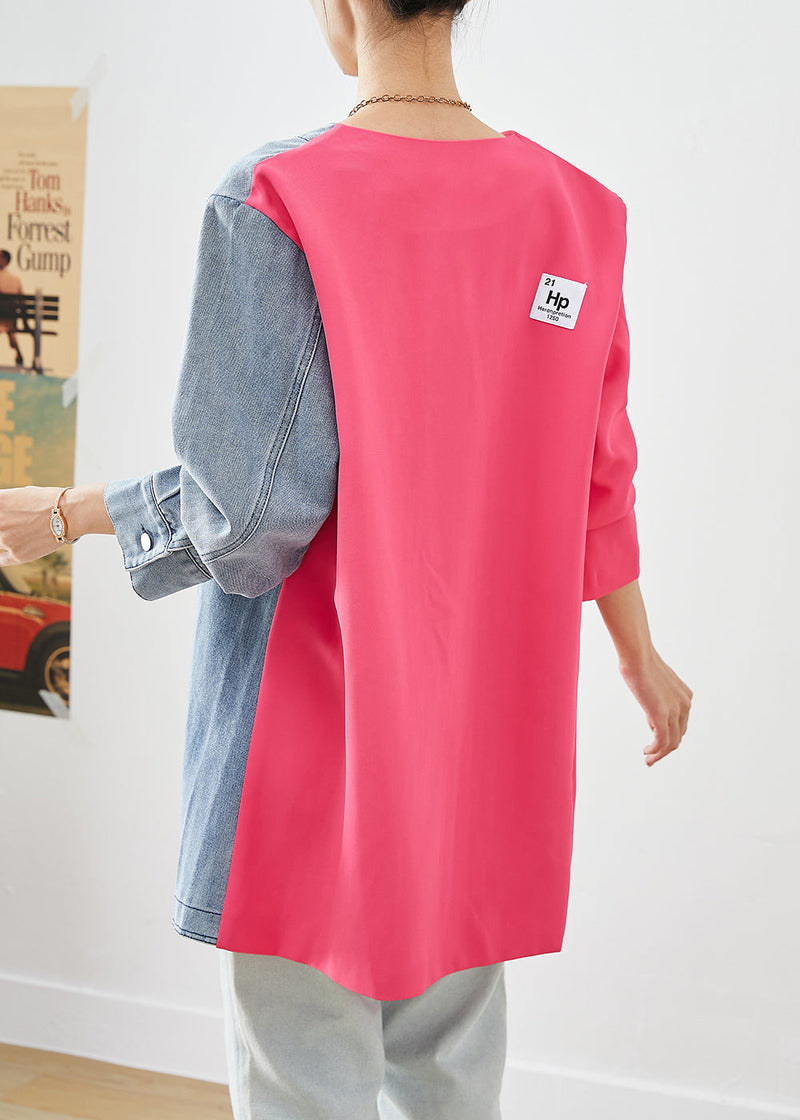 Colorblock Asymmetrical Patchwork Double Breast Cotton Coats Fall