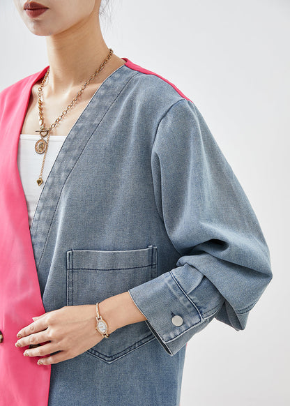 Colorblock Asymmetrical Patchwork Double Breast Cotton Coats Fall