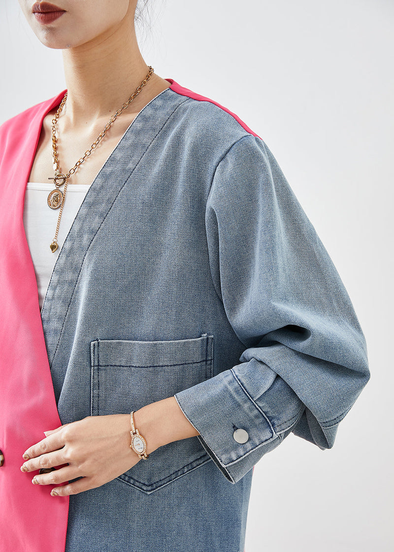 Colorblock Asymmetrical Patchwork Double Breast Cotton Coats Fall