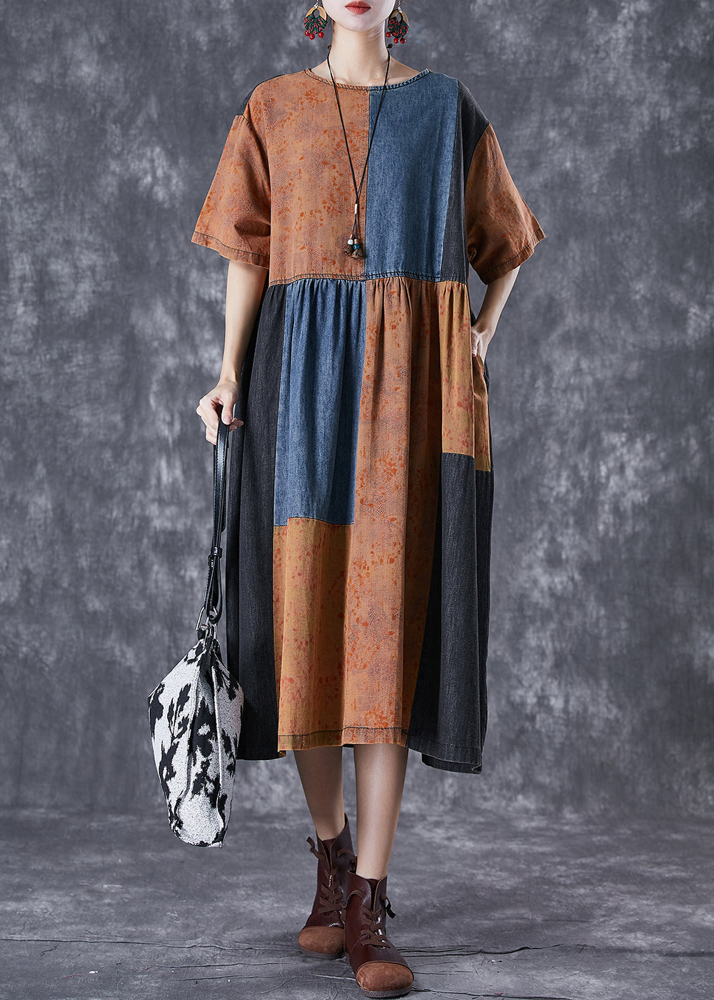 Colorblock Oversized Patchwork Cotton Dresses Summer