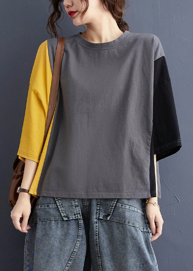 Colorblock Oversized Patchwork Cotton Tanks Batwing Sleeve
