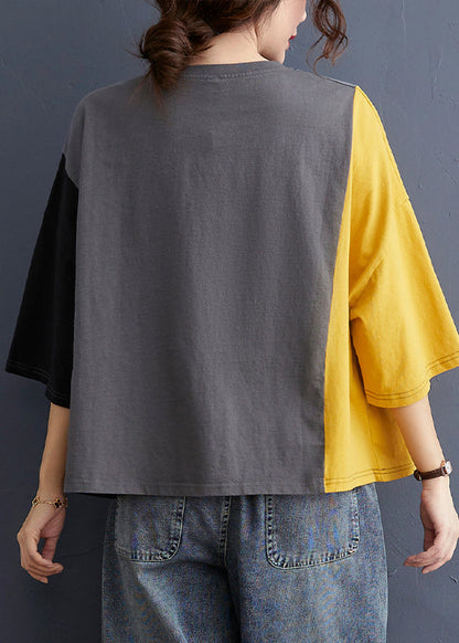 Colorblock Oversized Patchwork Cotton Tanks Batwing Sleeve