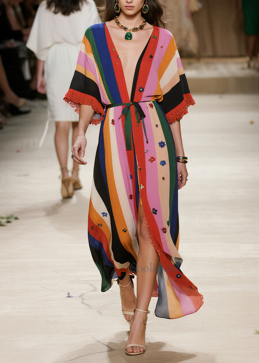 Colorblock Oversized Patchwork Flower Chiffon Cardigan Summer