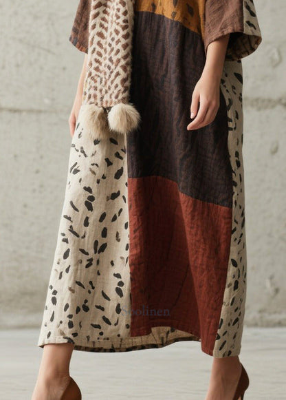 Colorblock Oversized Print Cotton Dress Bracelet Sleeve