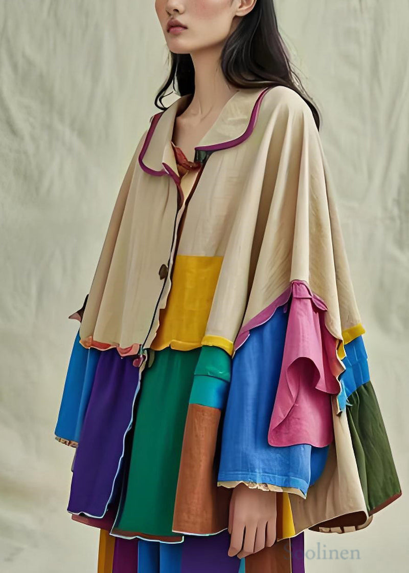 Colorblock Peter Pan Collar Patchwork Cotton Shirts Coat Fall