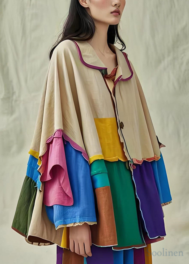 Colorblock Peter Pan Collar Patchwork Cotton Shirts Coat Fall