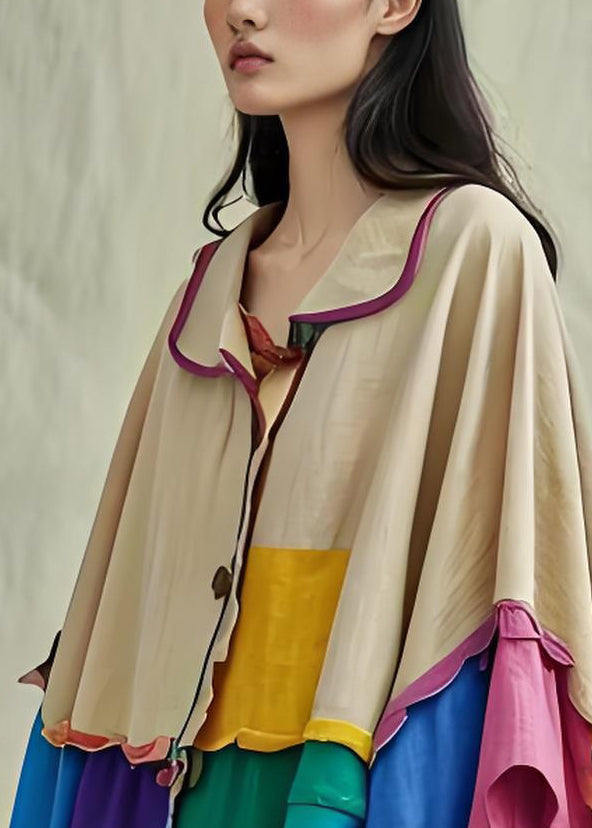 Colorblock Peter Pan Collar Patchwork Cotton Shirts Coat Fall