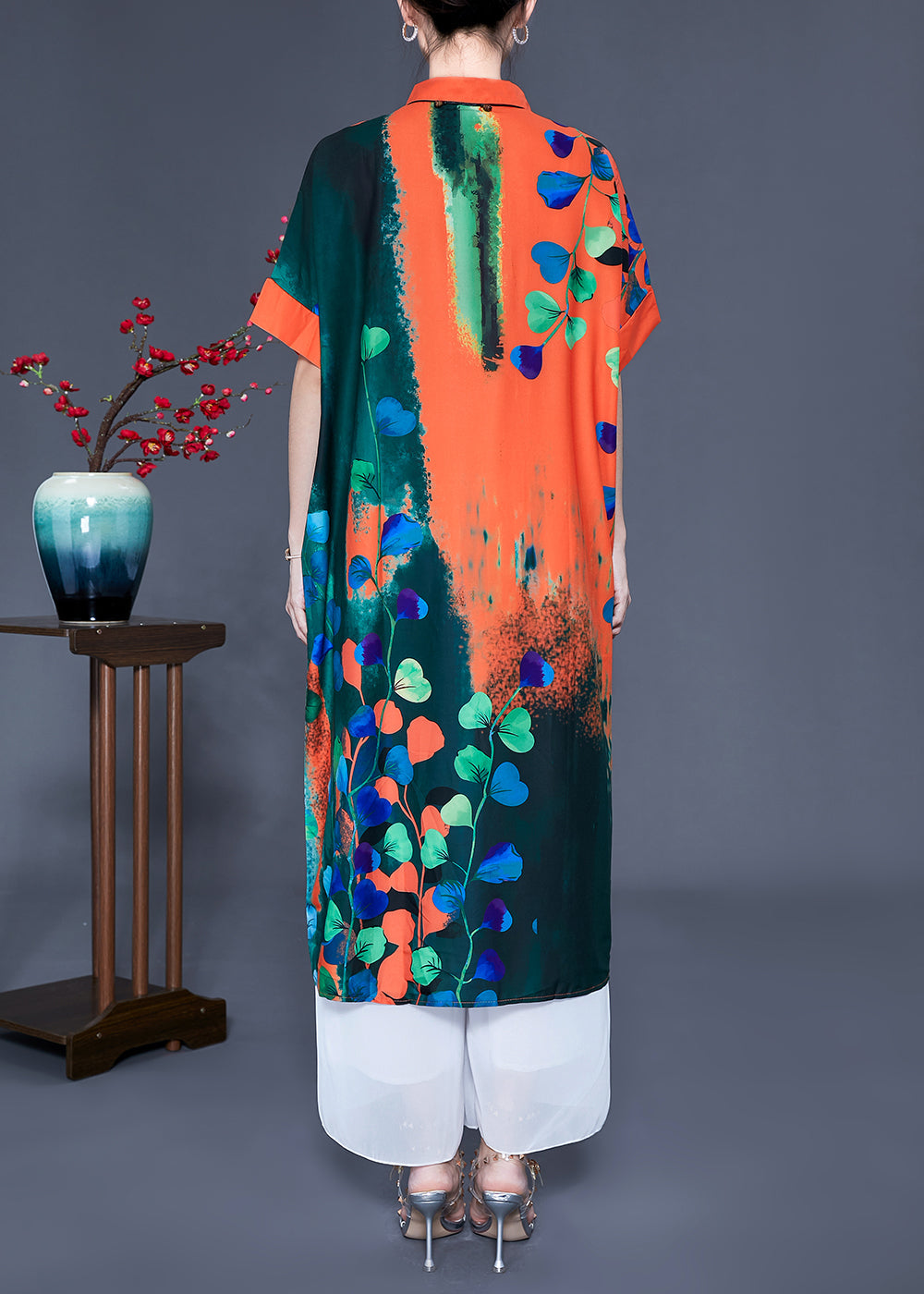 Colorblock Peter Pan Collar Tie Dye Silk Vacation Dresses Summer