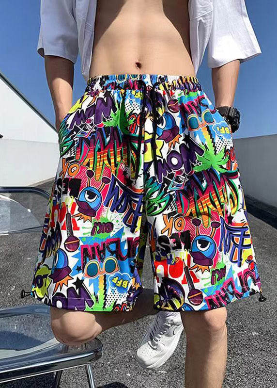 Colorblock Print Pockets Cotton Summer Beach Shorts