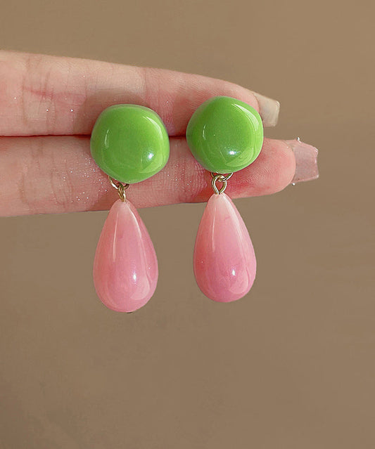 Colorblock Sterling Silver Overgild Alloy Resin Drop Earrings Gh1089