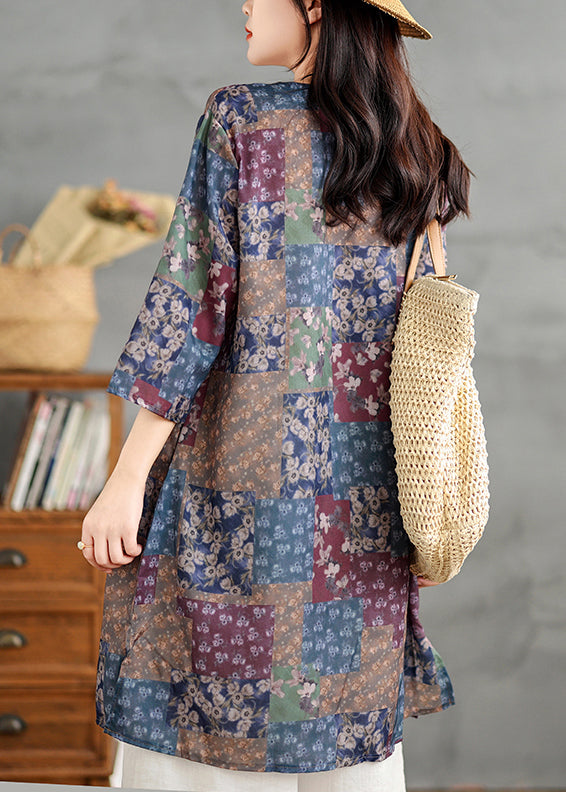 Colorblock V Neck Print Linen Mini Dress Summer