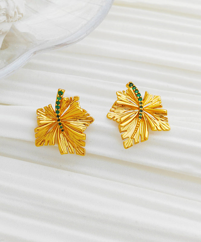Copper Gold Plated Maple Leaf Hollow Out Stud Earrings