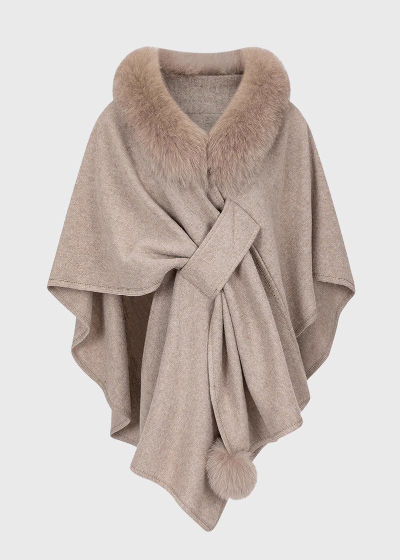Dark Grey Fur Collar Coats Batwing Sleeve
