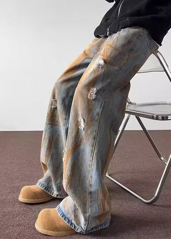 Denim Blue Patchwork Hole Pants