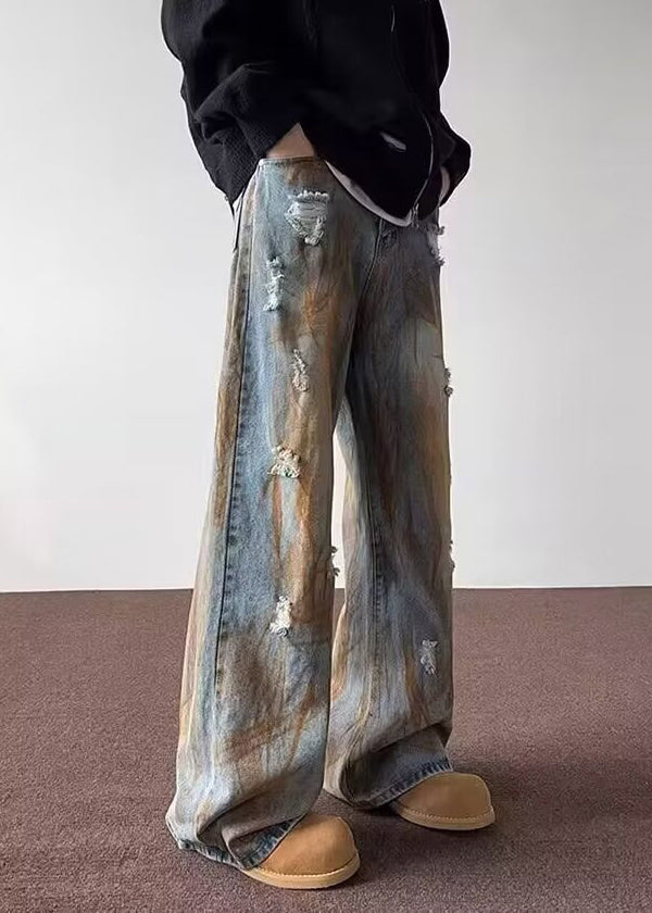 Denim Blue Patchwork Hole Pants