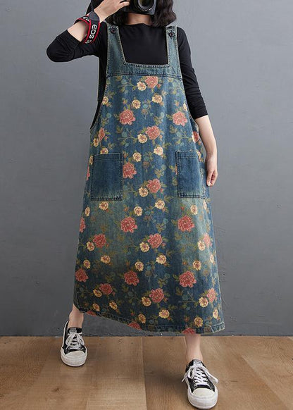 Denim Blue Print Pants Spring Jumpsuit Skirt