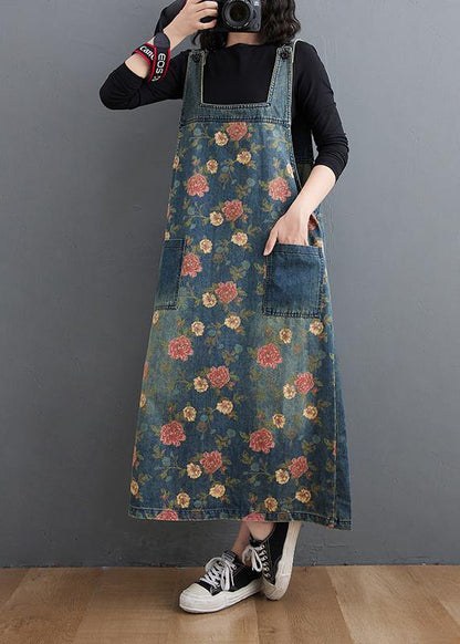 Denim Blue Print Pants Spring Jumpsuit Skirt