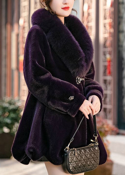 Dull Purple Fur Collar Warm Mink Velvet Coat Winter