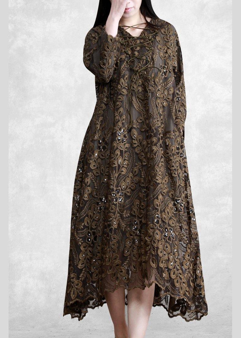 Embroidery Dress Lnspiration Chocolate Green Long Dresses