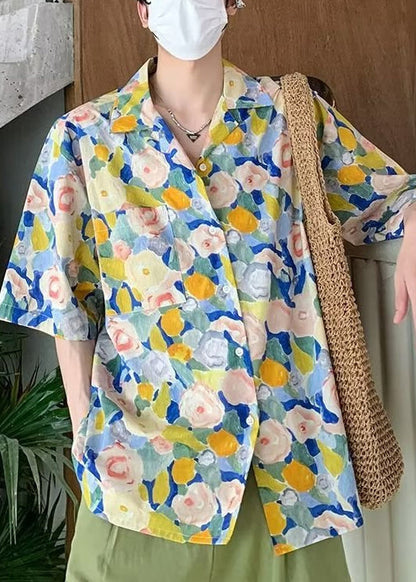 Button Cotton Shirts Peter Pan Collar Summer