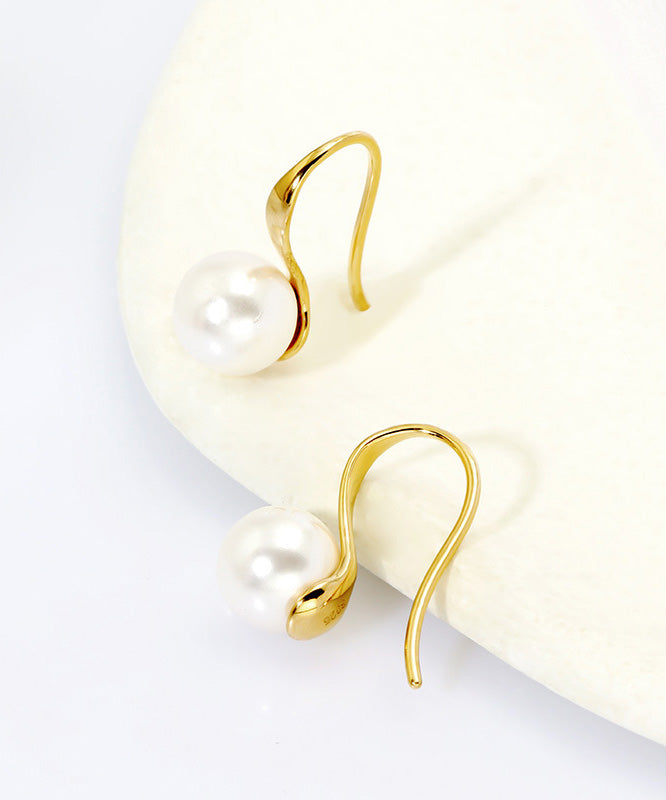 Gold Silver Overgild Inlaid Pearl Hoop Earrings