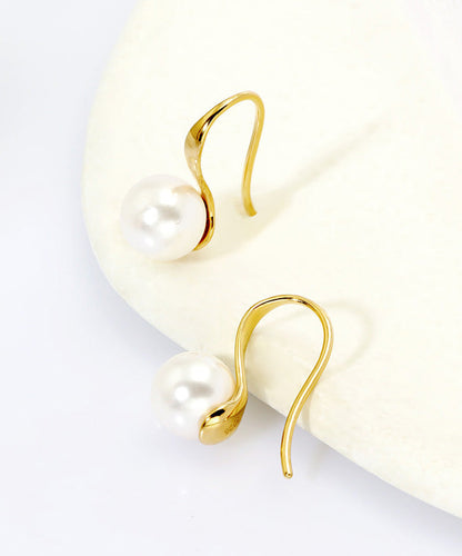 Gold Silver Overgild Inlaid Pearl Hoop Earrings