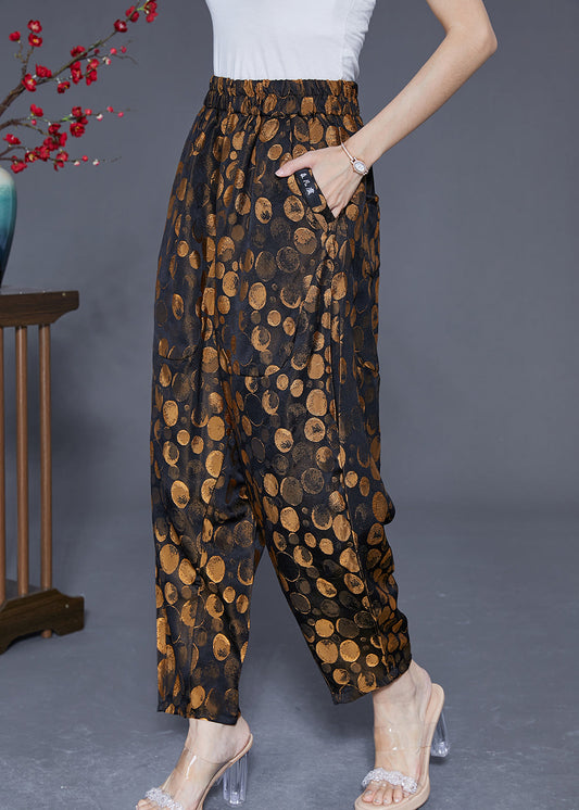 Golden Dot Elastic Waist Pockets Silk Harem Pants Summer