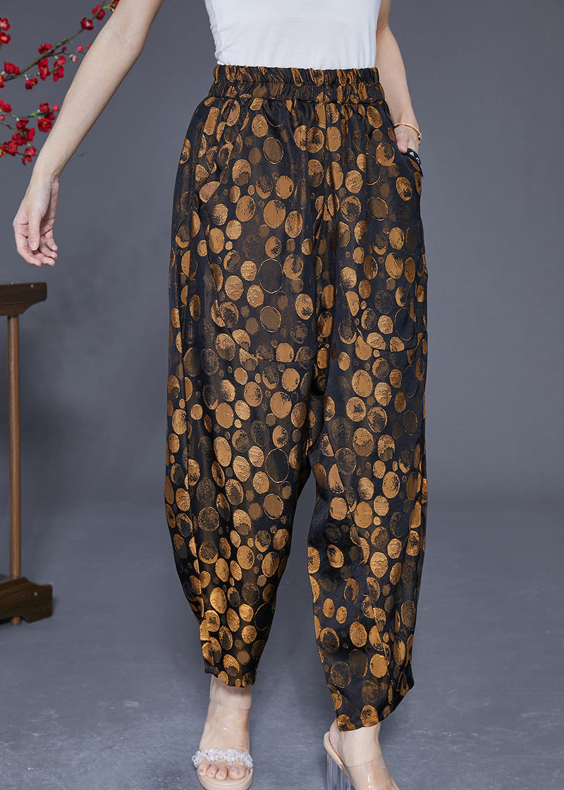 Golden Dot Elastic Waist Pockets Silk Harem Pants Summer