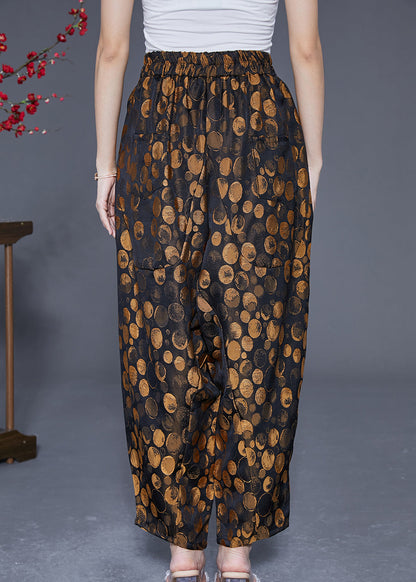 Golden Dot Elastic Waist Pockets Silk Harem Pants Summer