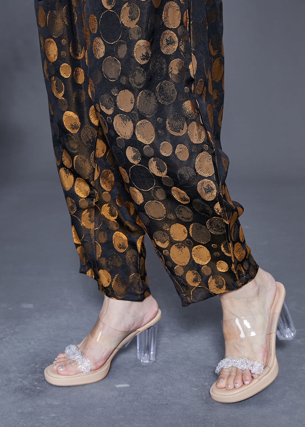 Golden Dot Elastic Waist Pockets Silk Harem Pants Summer