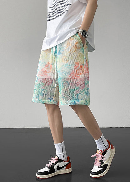 Gradient Color Hollow Out Pockets Ice Silk Shorts Summer