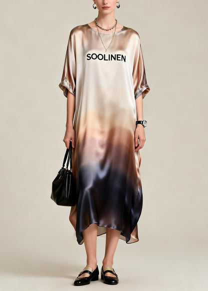 Gradient Color Oversized Draping Silk Dress Summer