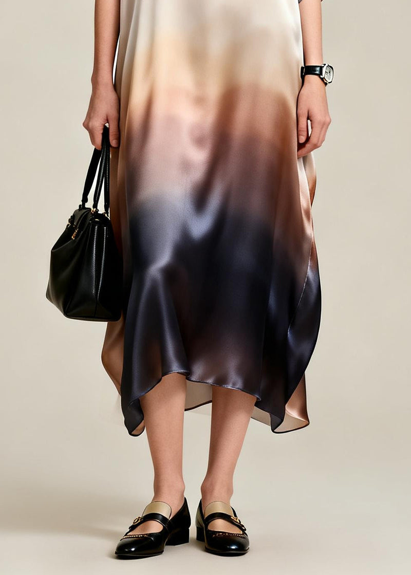 Gradient Color Oversized Draping Silk Dress Summer