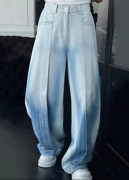 Gradient Color Pockets High Waist Denim Wide Leg Pants Summer