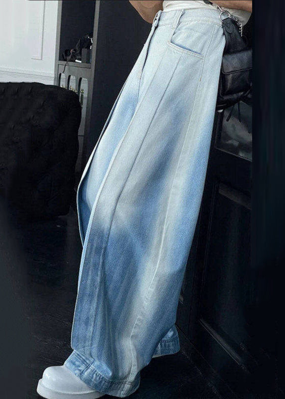 Gradient Color Pockets High Waist Denim Wide Leg Pants Summer