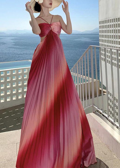 Gradient Pink Tie Dye Exra Large Hem Silk Strapless Dress Summer