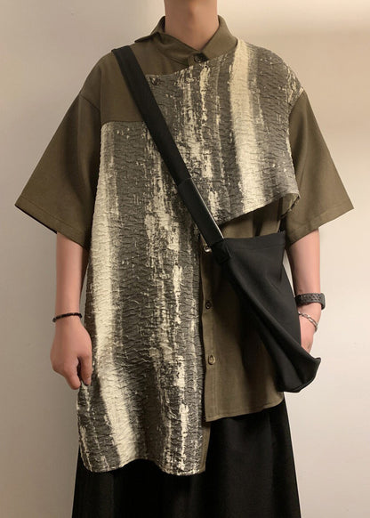 Green Asymmetrical Patchwork Cotton Shirts Summer