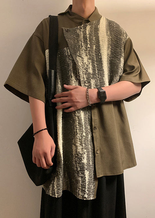 Green Asymmetrical Patchwork Cotton Shirts Summer