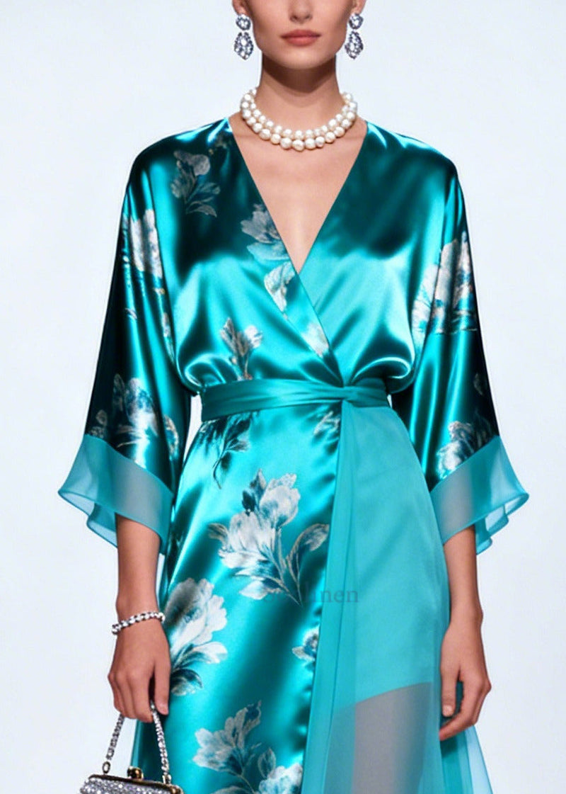 Green Asymmetrical Patchwork Silk Tunic Dress Summer