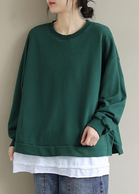 Chic Green Clothes For Women O Neck False Two Pieces Loose Spring Shirt