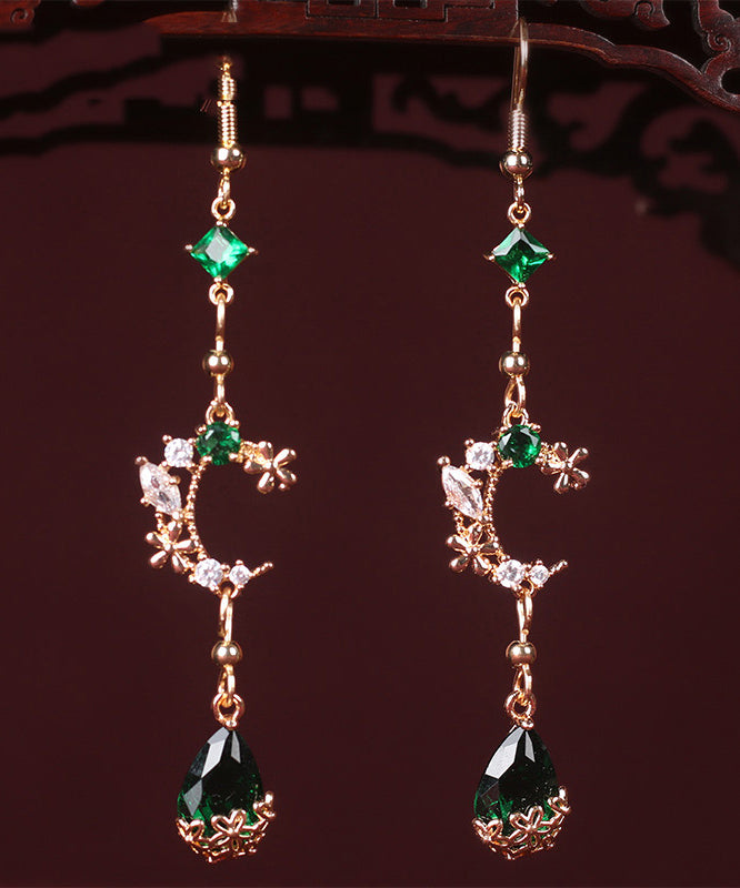 Green Gem Stone Water Drop Drop Earrings