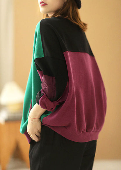 Green Loose Pockets Patchwork Fall Long Sleeve Coat