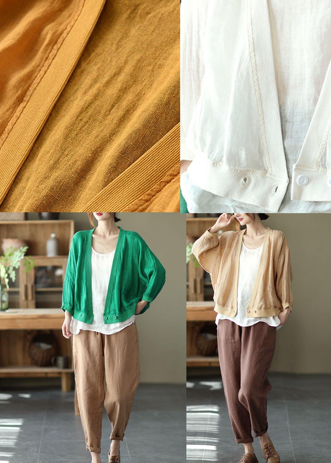Chic Green Loose Retro V Neck Fall Blouses Long Sleeve