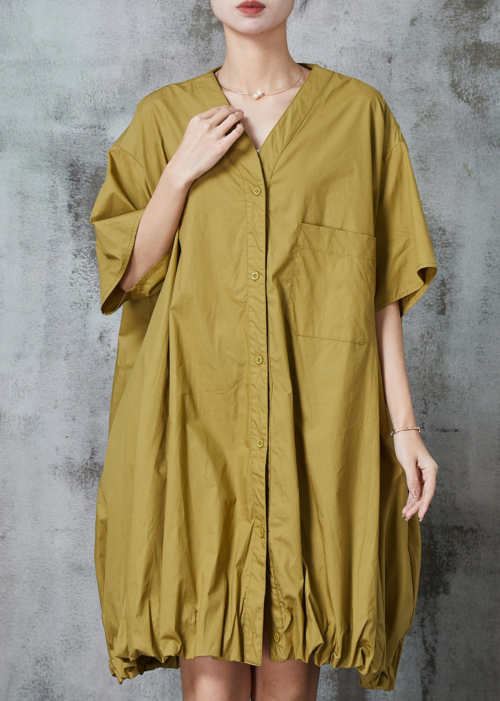 Green Oversized Wrinkled Cotton Robe Dresses Summer
