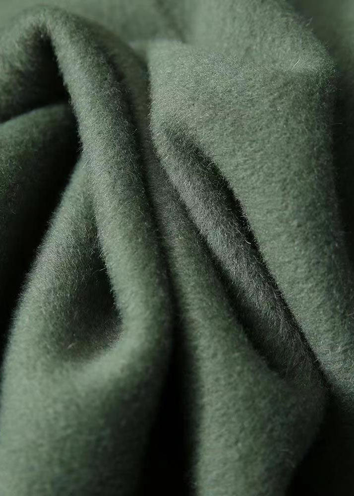 Green Peter Pan Collar Button Pockets Patchwork Woolen Coats Fall