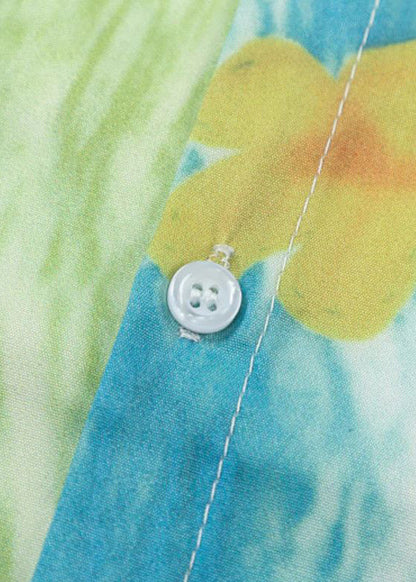Green Peter Pan Collar Print Pockets Cotton Shirts Summer